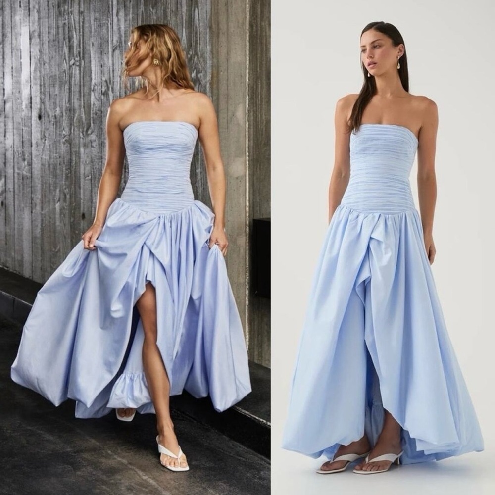 Aje Violette Bubble Hem Maxi Dress In Pearl Blue Size 12